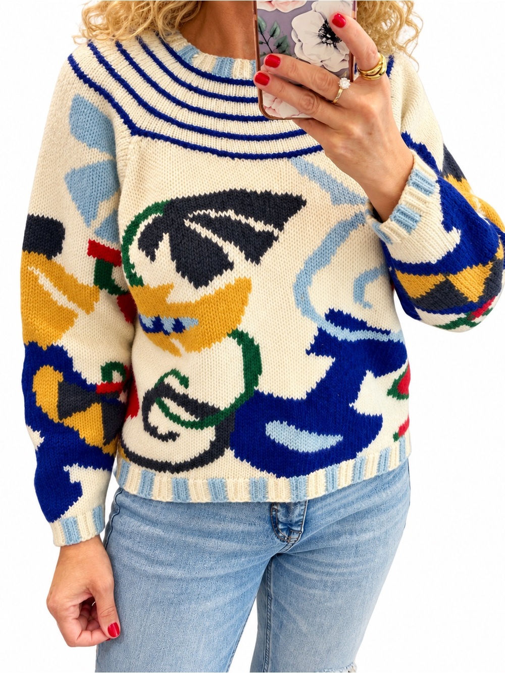 Vintage 100% Shetland Wool Abstract Nautical Sweater Boxy Fit Medium